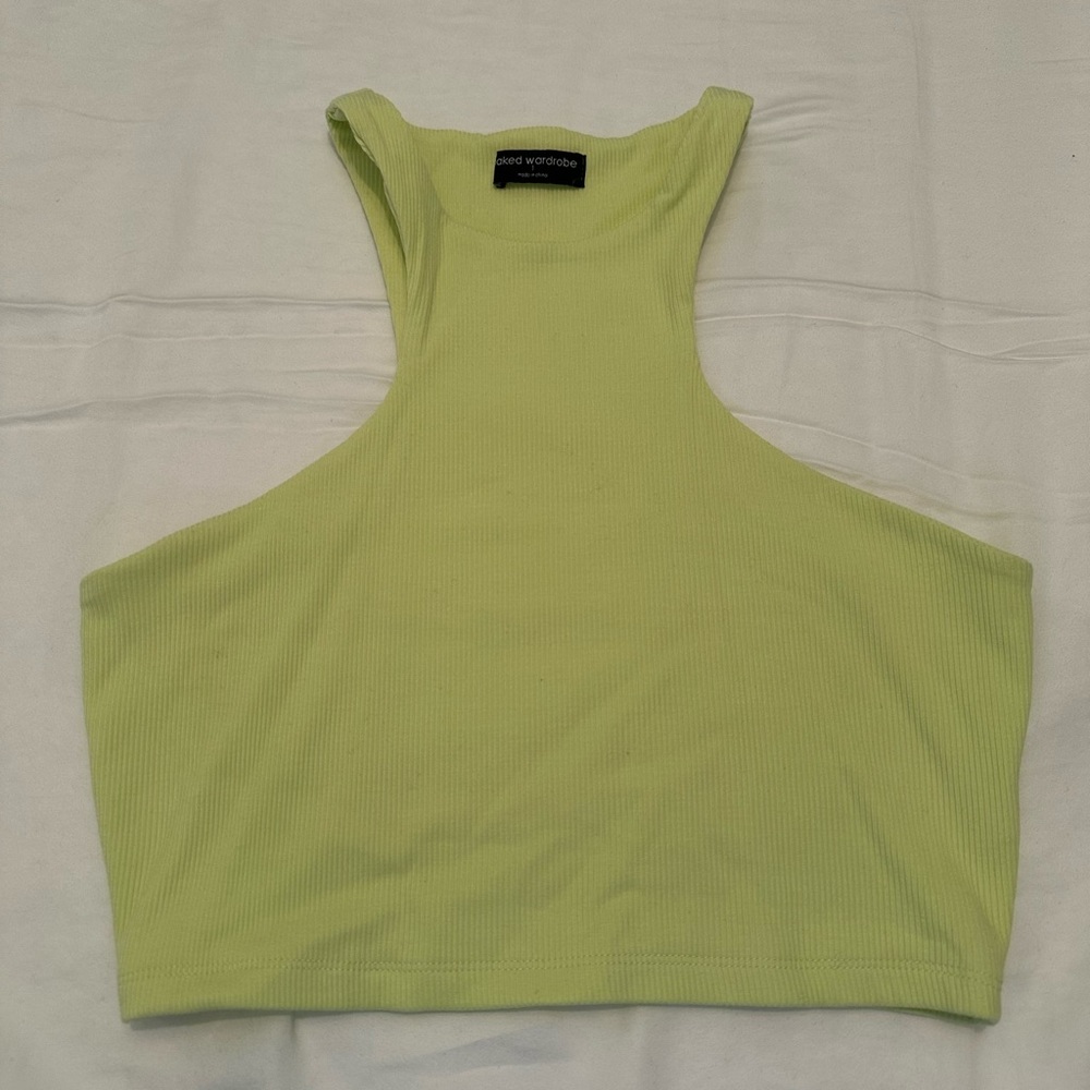 Naked Wardrobe Light Green Sleeveless Crop Top